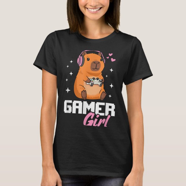 T-shirt Capybara Gamer Girl Gaming  (Devant)