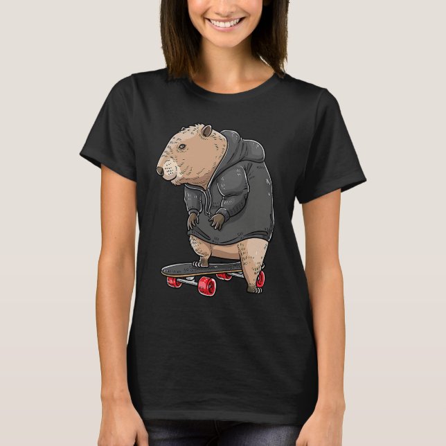 T-shirt Capybara On A Skateboard Rodent Skater Skateboarde (Devant)