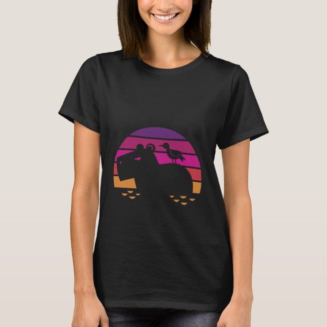T-shirt Capybara Retro Sunset Capy Vibe Vintage (Devant)