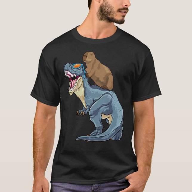 T-shirt Capybara Riding Dinosaur Rex Capibara Dino Rodent  (Devant)