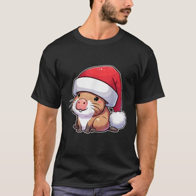 T-shirt Capybara Santa Hat Noël Funny Xmas Casquette (Devant)