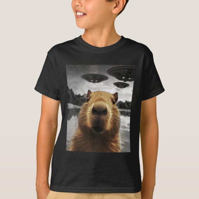 T-shirt Capybara Selfie Funny Xmas Animal Graphisme Capyba (Devant)