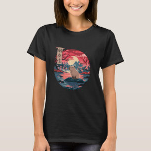 T-shirt Capybara Vintage Japon Art Japonais Capybara Sunse