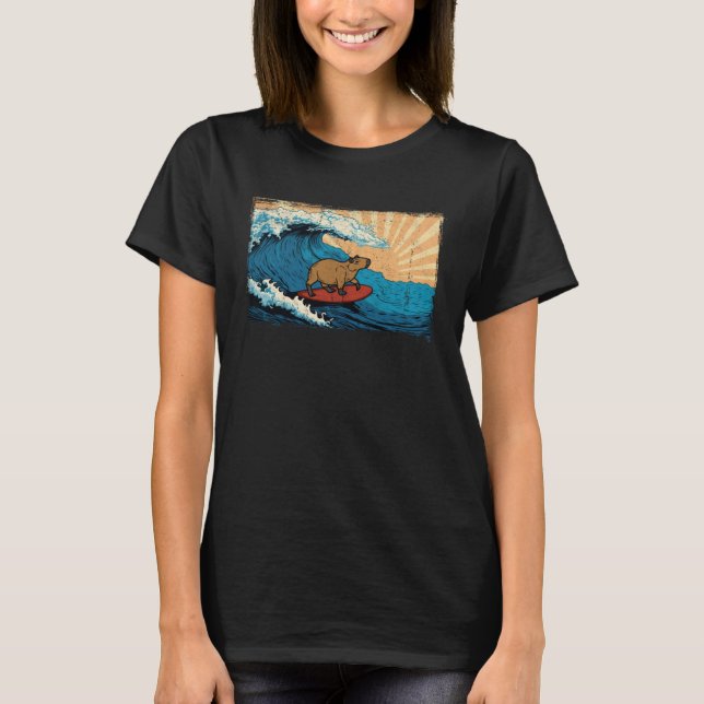 T-shirt Capybara Wave  Surfing Capibara Animal (Devant)