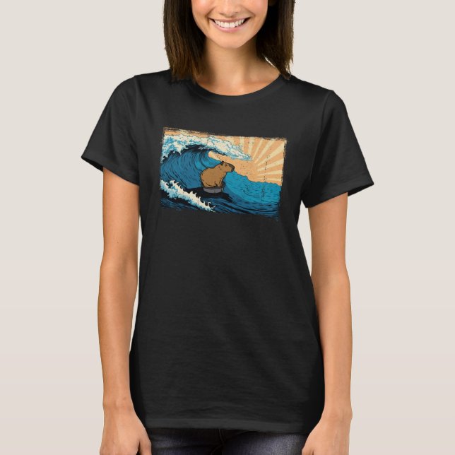 T-shirt Capybara Wave  Surfing Rodent Animal (Devant)