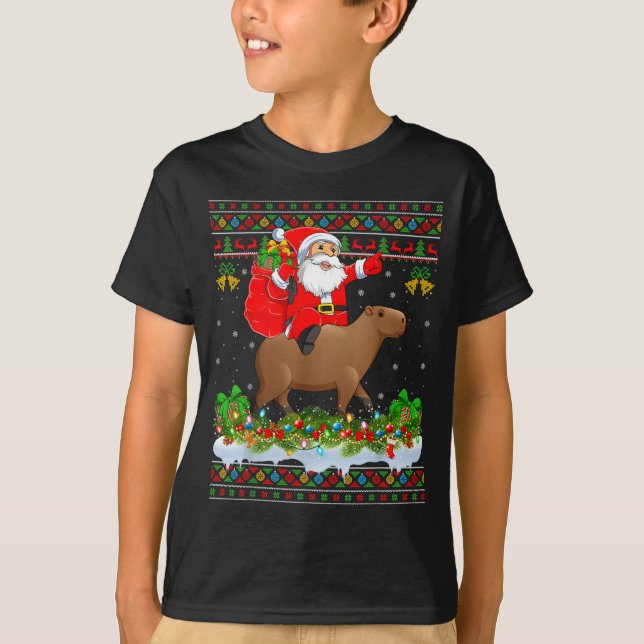 T-shirt Capybara Xmas Pajamas Ugly Santa Riding Capybara C (Devant)