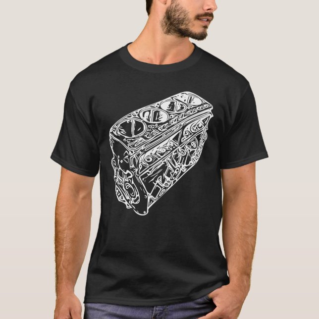 T-shirt Car Engine Block Cylinder Displacement Fan gift (Devant)