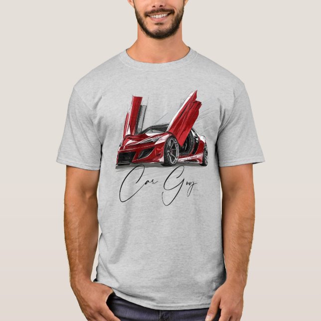 T-shirt Car Guy Red Race Sports Voiture Supercar Adolescen (Devant)