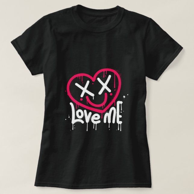 T-shirt caractère de coeur avec yeux morts et sourire pulv (Design devant)