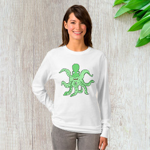 T-shirt Caractère pieuvre verte Quirky Sea Monster