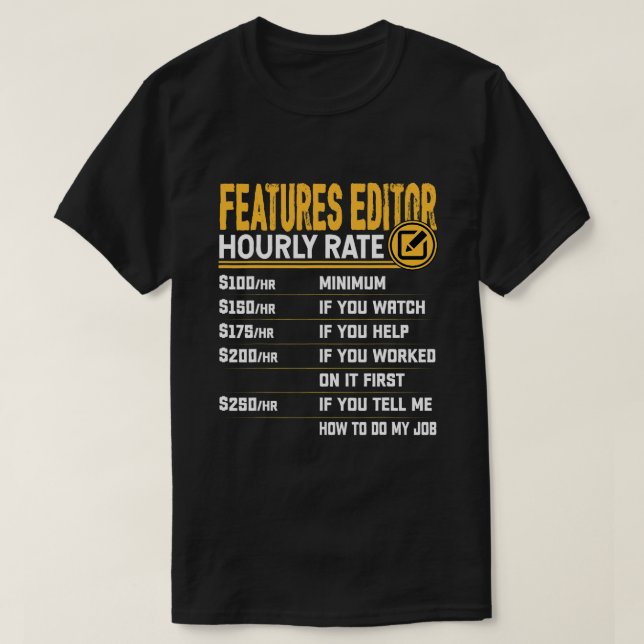 T-shirt Caractéristiques Éditeur Taux horaire Fonctionnali (Design devant)