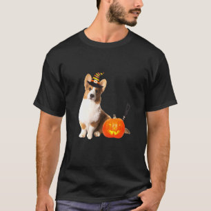 T-shirt Cardigan Welsh Corgi Chapeau de Sorcière Halloween