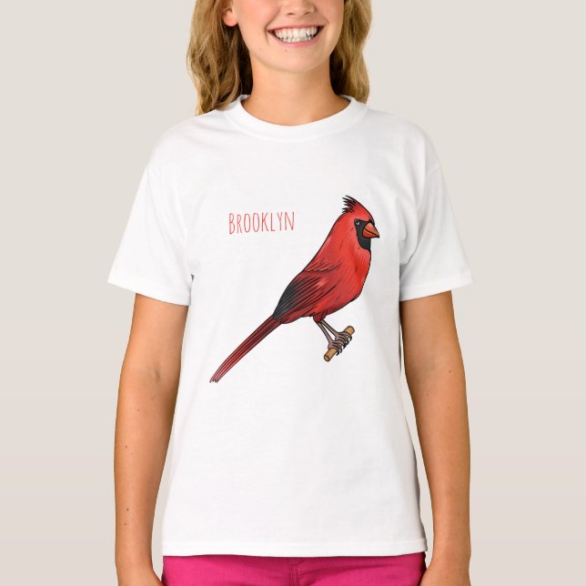 T-shirt Cardinal du Nord dessin animé d'oiseau (Devant)