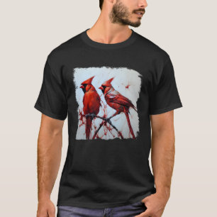 T-shirt Cardinal Rouge du Nord Encre Art Oiseau Rouge