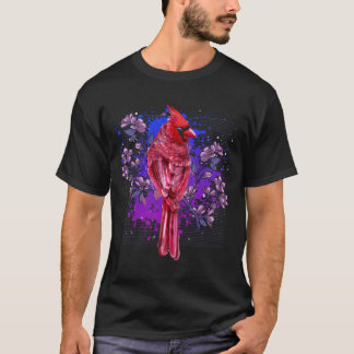 T-shirt Cardinal Rouge Floral Ornithologie Fleurs Oiseau