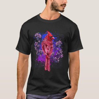 T-shirt Cardinal Rouge Oiseau Floral Oiseau d'observation 