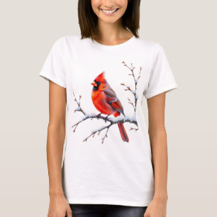 T-shirt Cardinal rouge sur branche enneigée – Beauté hiver