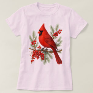 T-shirt Cardinal rouge vintage   Oiseau classique de l'hiv