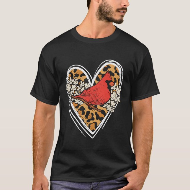 T-shirt Cardinals Love Cardinal Bird Leopard Heart Print G (Devant)