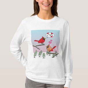 T-shirt Cardinaux du Nord Rouge mignonne Amour Paysage hiv