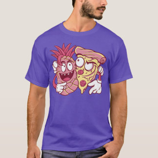 T-shirt Caricature Alimentaire Amis D'Ananas Et De Pizza
