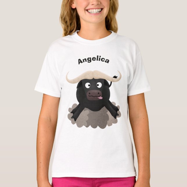 T-shirt Caricature amusante de buffle d'eau courante (Devant)