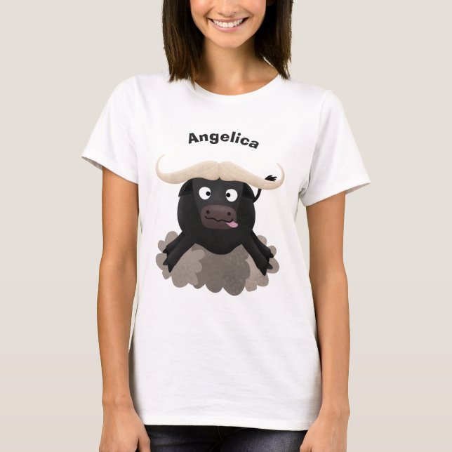 T-shirt Caricature amusante de buffle d'eau courante (Devant)