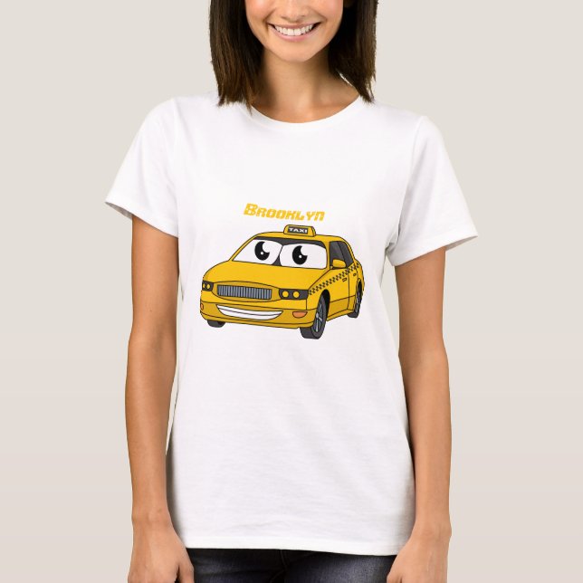 T-shirt Caricature amusante de taxi jaune mignon (Devant)