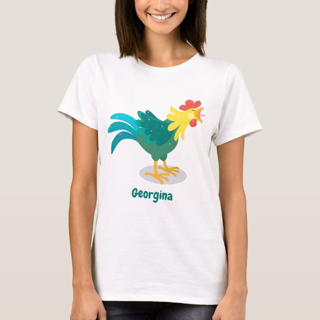 T-shirt Caricature amusante du coq à rames (Devant)
