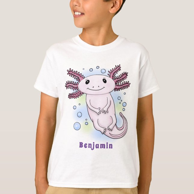 T-shirt Caricature axolotl rose adorable (Devant)