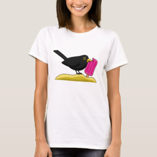 T-shirt Caricature Blackbird Manger Une Crème De Glace