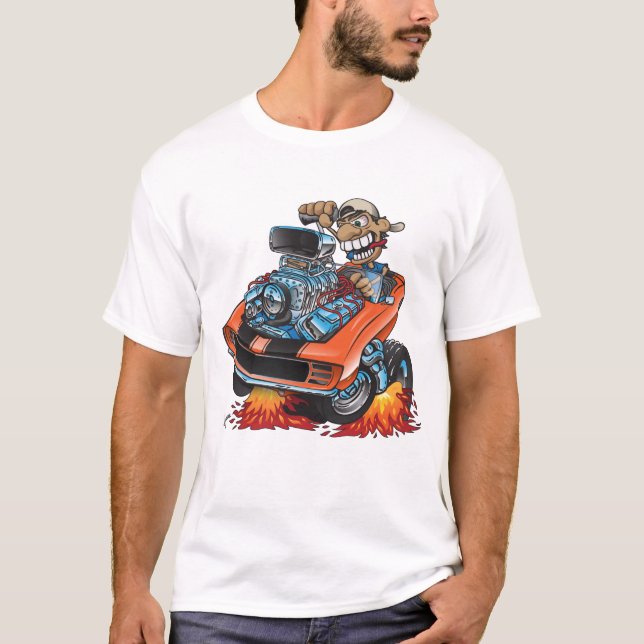 T-shirt Caricature classique de voiture à 69 muscles (Devant)