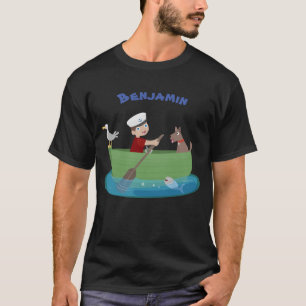 T-shirt Caricature de bateau à ramer garçon et chien migno