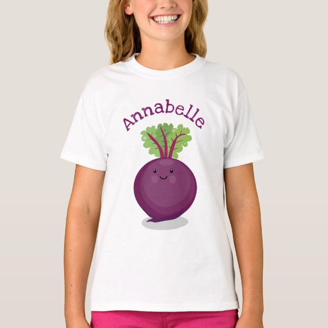 T-shirt Caricature de betterave mignonne et violette (Devant)
