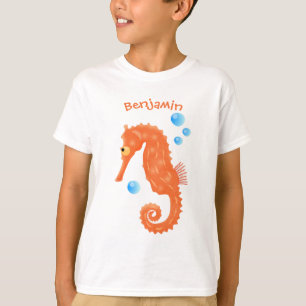 T-shirt Caricature de bulles d'hippocampe orange