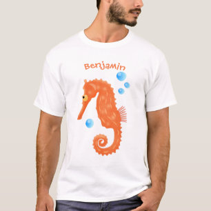 T-shirt Caricature de bulles d'hippocampe orange