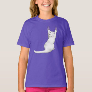 T-shirt Caricature de chat blanc dessinant gratter et déch