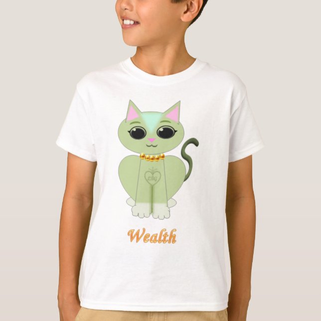 T-shirt Caricature de chat kitty vert mignon (Devant)