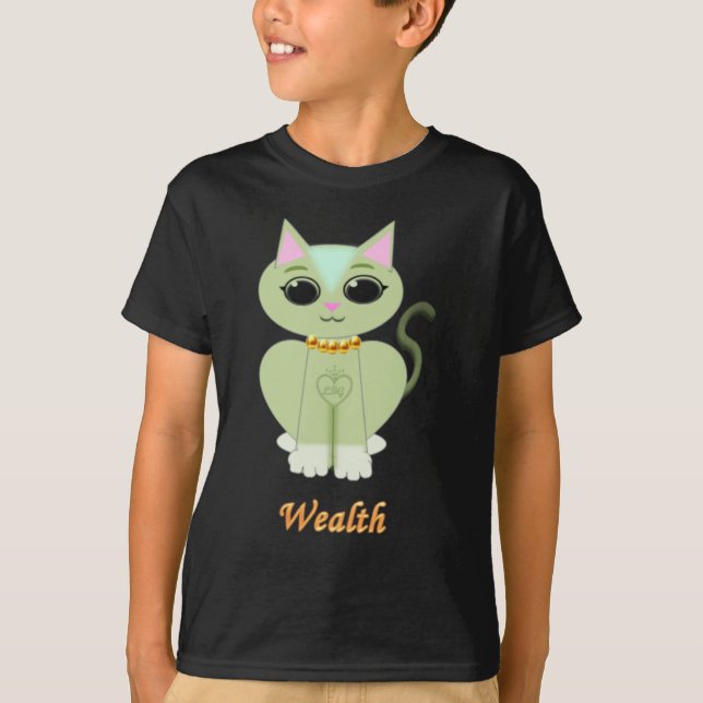 T-shirt Caricature de chat kitty vert mignon (Devant)