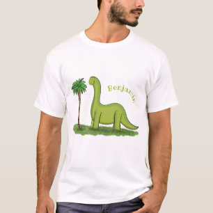 T-shirt Caricature de dinosaure de brontosaurus vert migno