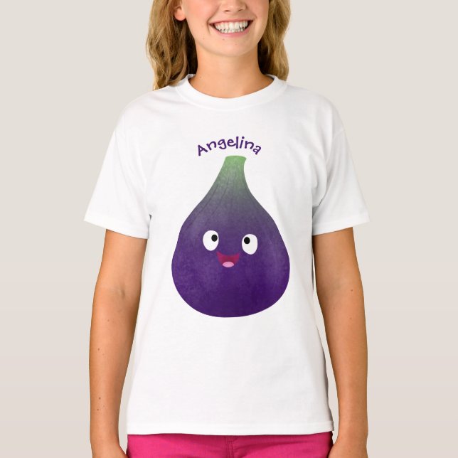T-shirt Caricature de fruits mauve joyeux aux figues (Devant)