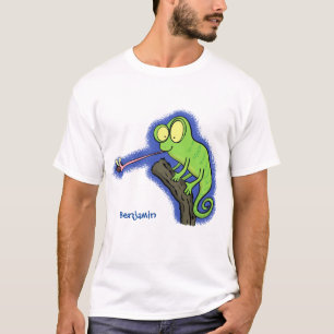 T-shirt Caricature de lézard de caméléon vert joyeux