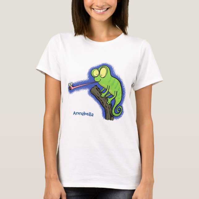 T-shirt Caricature de lézard de caméléon vert joyeux (Devant)