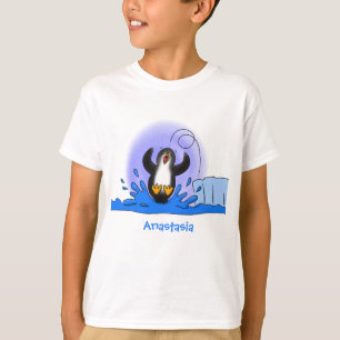 T-shirt Caricature de manchot joyeux sautant