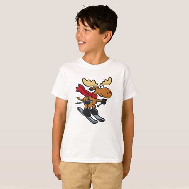 T-shirt Caricature de Moose Skier | choisir la couleur arr (Devant entier)