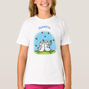 T-shirt Caricature de moutons mignons amis et papillons