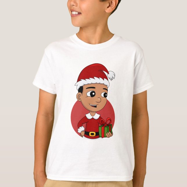 T-shirt Caricature de Noël pour garçon aux cheveux noirs T (Devant)