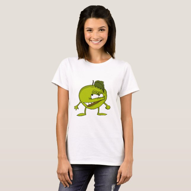 T-shirt Caricature de pomme verte avec un sourire vicieux (Devant entier)