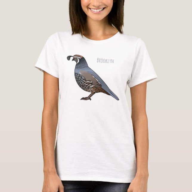 T-shirt Caricature d'oiseau de caille de Californie (Devant)