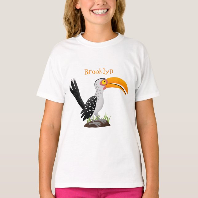 T-shirt Caricature d'oiseau de safari de barbecue jaune am (Devant)
